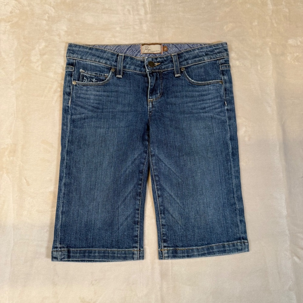 Paige Walking Short Womens 26 Bermuda Blue Denim Embroidered Pockets Low Rise